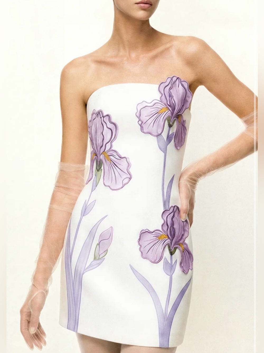 JW PEI Iris Floral Print Strapless Dress - White